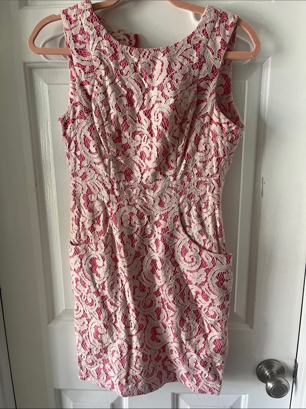 Tart Cream Lace Overlay Dress with Pink Underlay